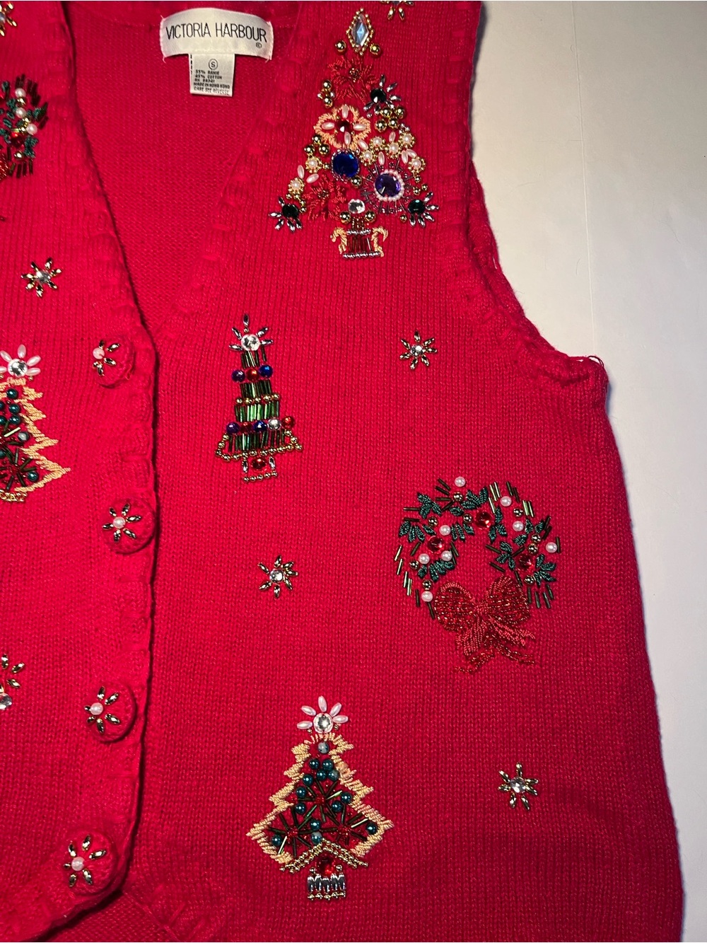 Vintage Victoria Harbour Beaded Christmas Sweater Vest Red Small - Picture 6 of 10